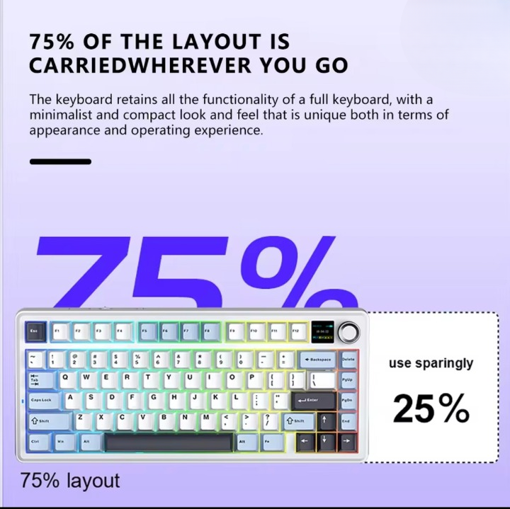 Techwu F75 MAX tri-mode wireless keyboard with 75 percent compact layout and RGB backlit keys